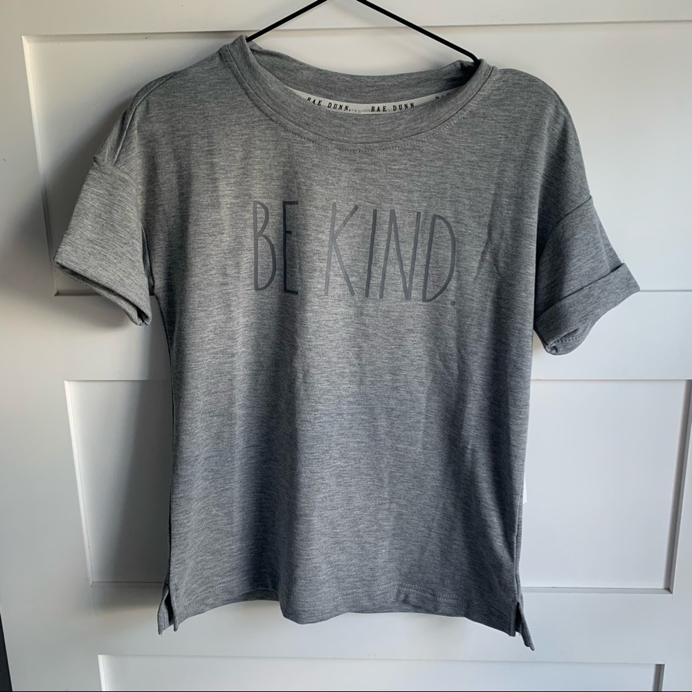 RAE DUNN | NWT Be Kind Gray & Gray Cuffed Tee XS